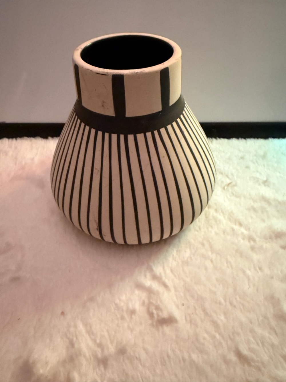 Black and White Striped Ceramic Vase - Modern Home Accent